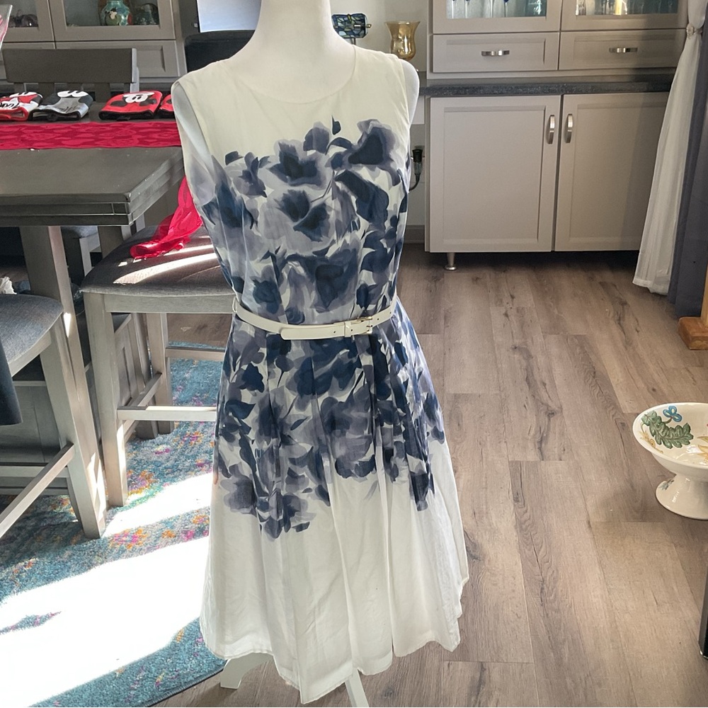 Tommy Hilfiger White and Blue Midi Dress
